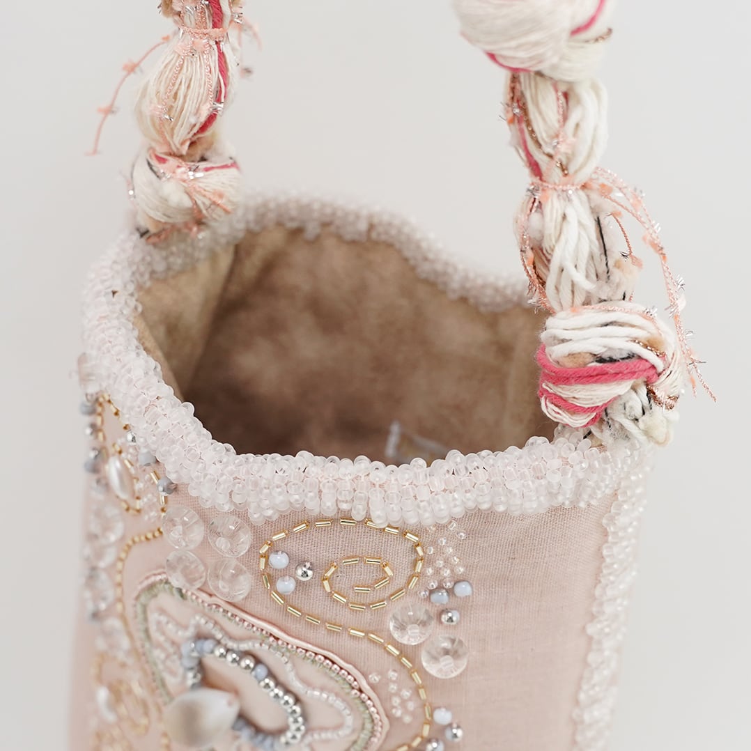 とっておきのハンドバッグ3 縦長 両面刺繍 ビーズ刺繍 ピンク