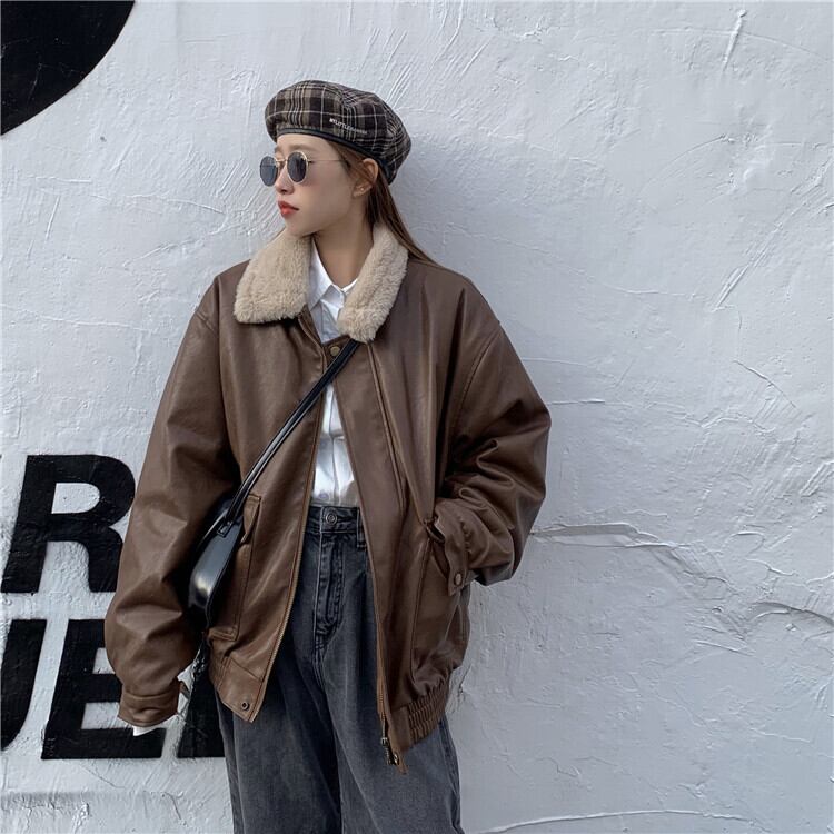 レザージャケット スタイルオータムスタンダードファーカラー レトロ ストリート 秋物 1号婦人68086394007