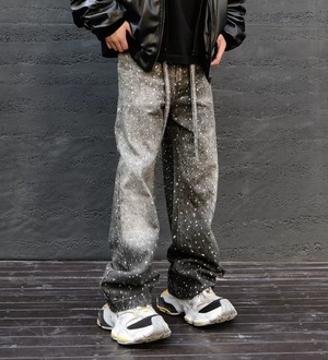 rhinestone wide  black denim