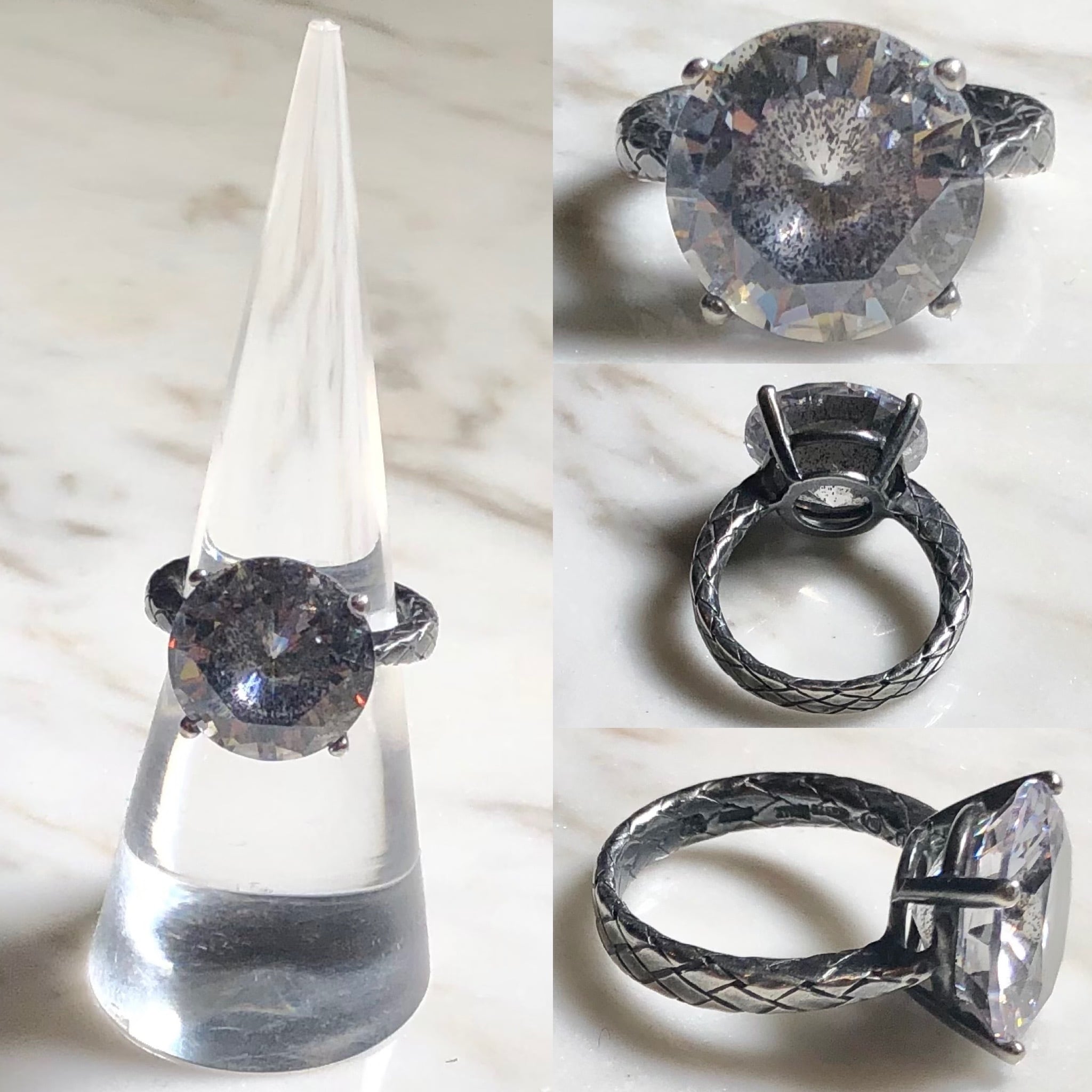BOTTEGA VENETA silver intrecciato ring set with big zirconia BOTTEGA VENETA silver intrecciato ring set with big zirconia