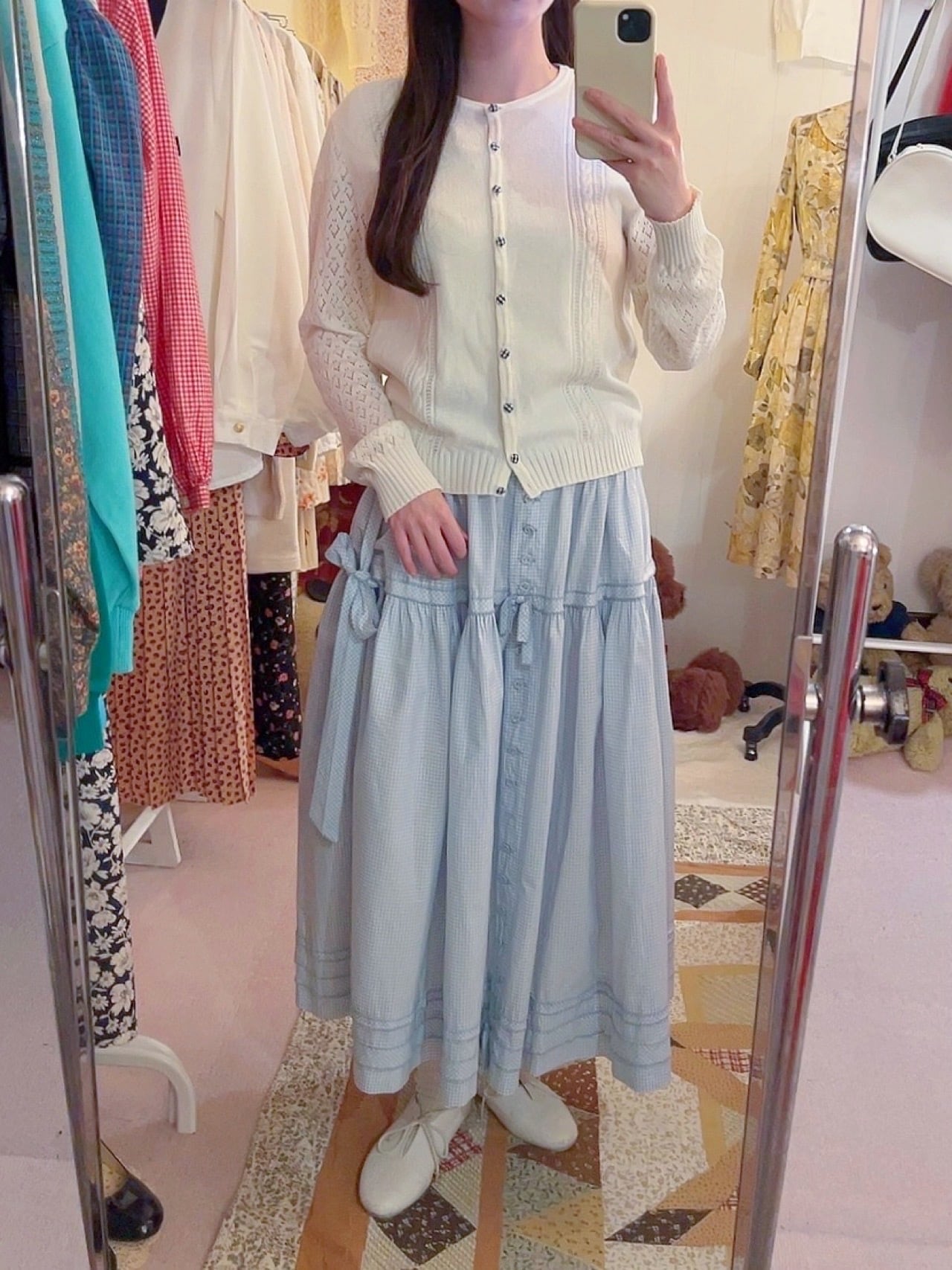 blue gingham check button cardigan