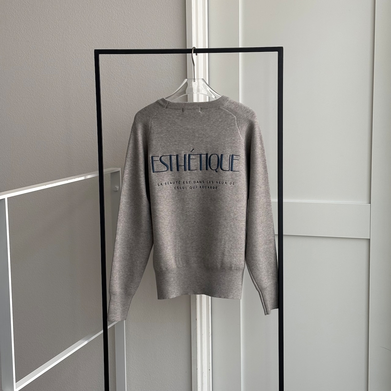 刺繍ロゴスウェットライクKnit/グレー