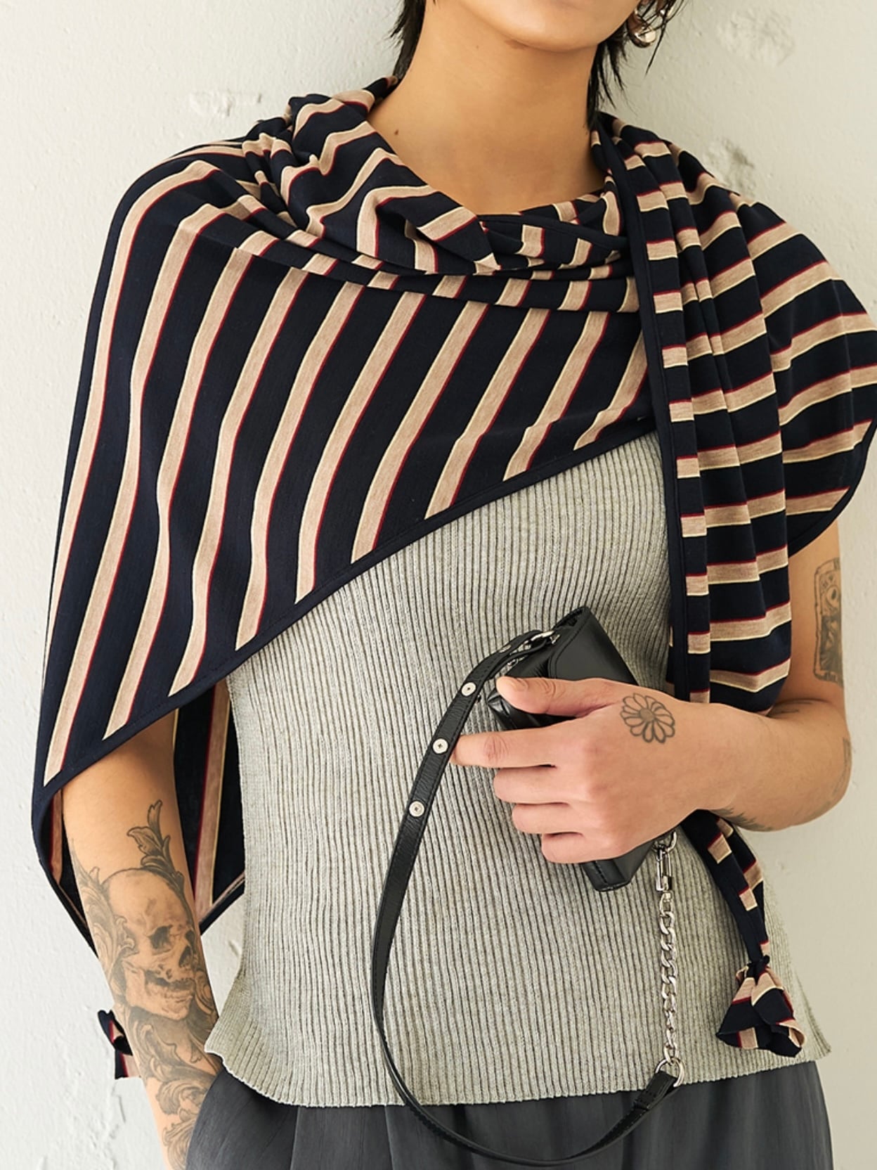 【送料無料】YENN(イエン) STRIPED JERSEY SCARF NAVY スカーフ 大人カジュアル 水洗い可能 Y262-01048