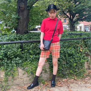 VINTAGE 60’s beige orange check wool short pants