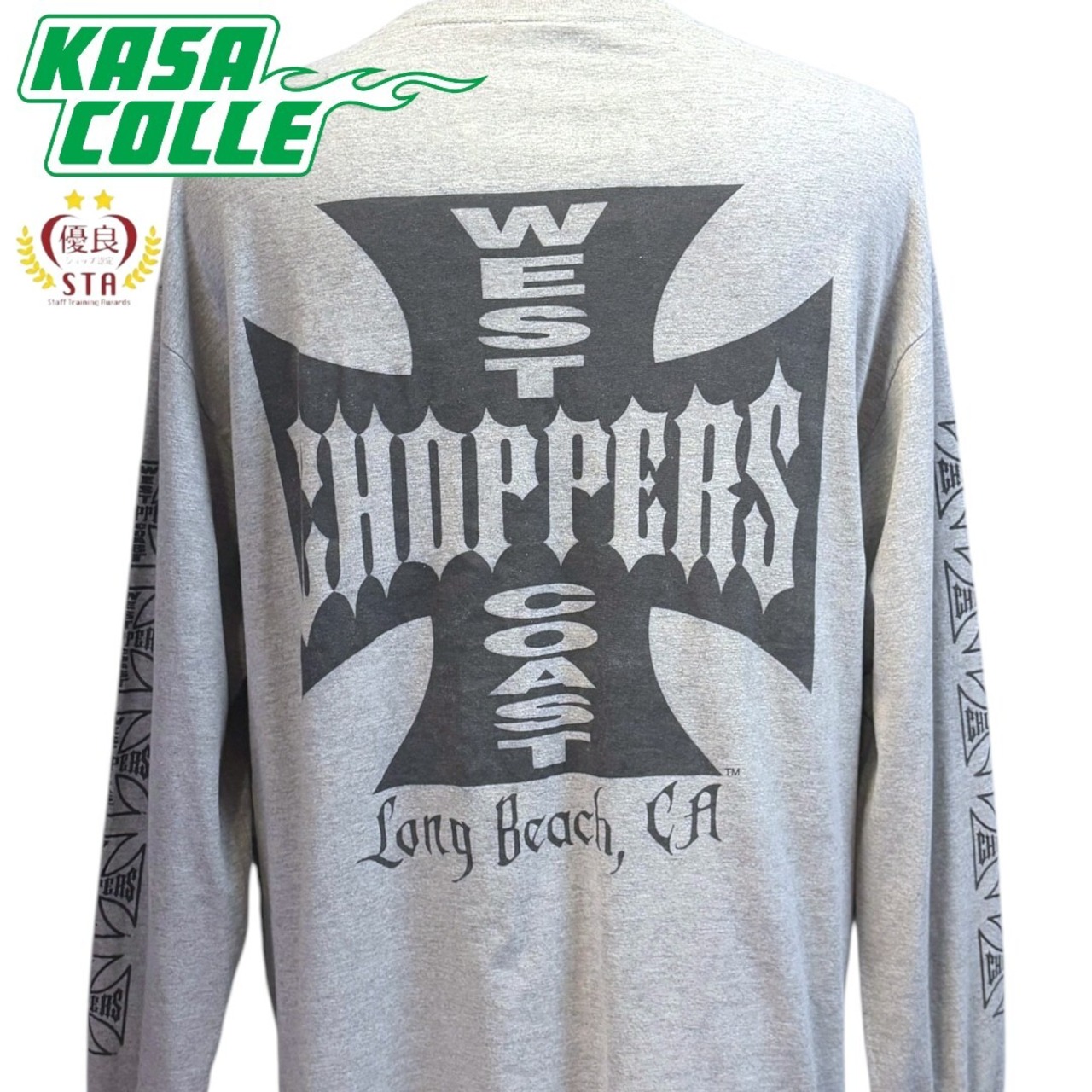 【WEST COAST CHOPPERS】ウエストコーストチョッパーズ  両袖ロゴロングTシャツ グレー L.XL相当