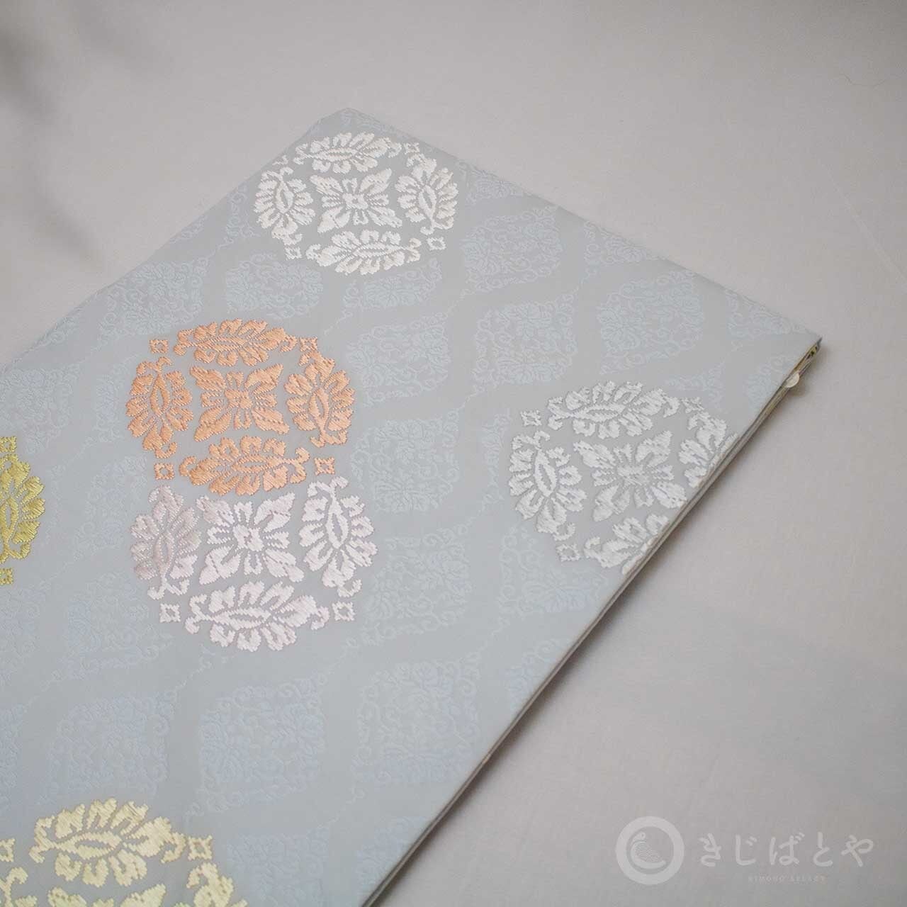 正絹 藍白に華紋のなごや