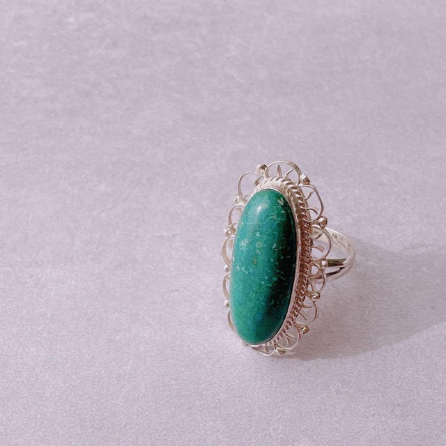 【J450】ヴィンテージ　メキシコシルバー　フィリグリー　ターコイズ　リング　10号