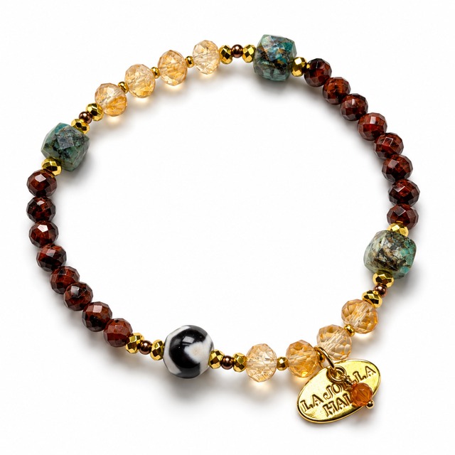 【ONLINE SHOP限定】【Like a Honey Candy】虎牙天珠×シトリン×アフリカンターコイズ×マホガニーオブシディアン ブレスレット