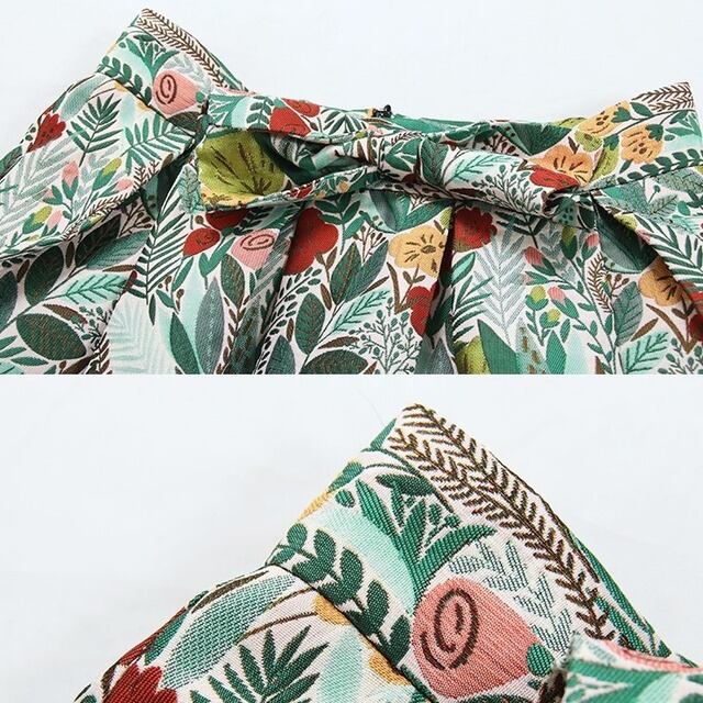新品未使用 ジャガードお花柄 切り替えデザイン ロングスカート 日本製