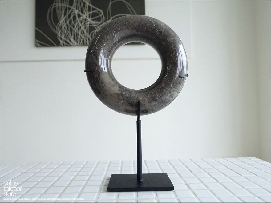 天然大理石オブジェCir/GY マーブル 置物 装飾 天然石アート 円形オブジェ カフェ装飾 飾り デコレーション 置き物 W18xH28cm