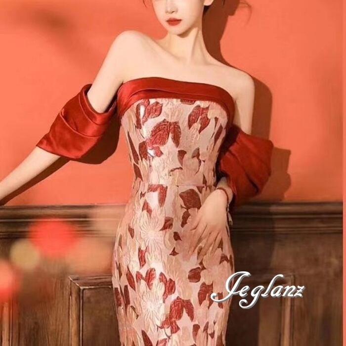 ウエディング カラードレス ベアトップ タイト 肌見せ 大人シック ♪(M7489)π