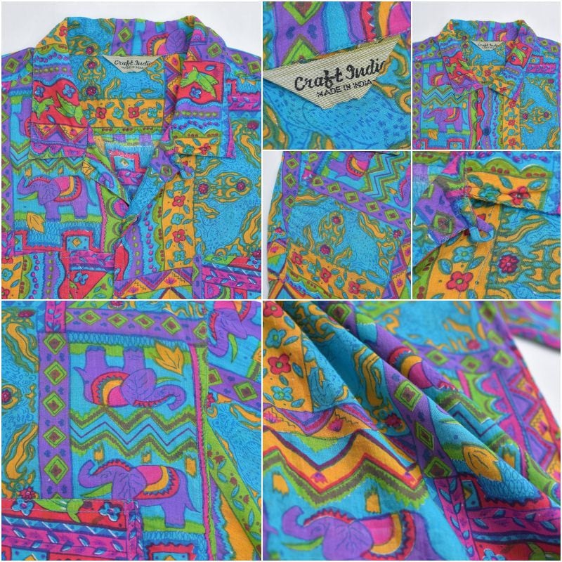90s Craft India インディアンコットン 総柄 オープンカラーシャツ