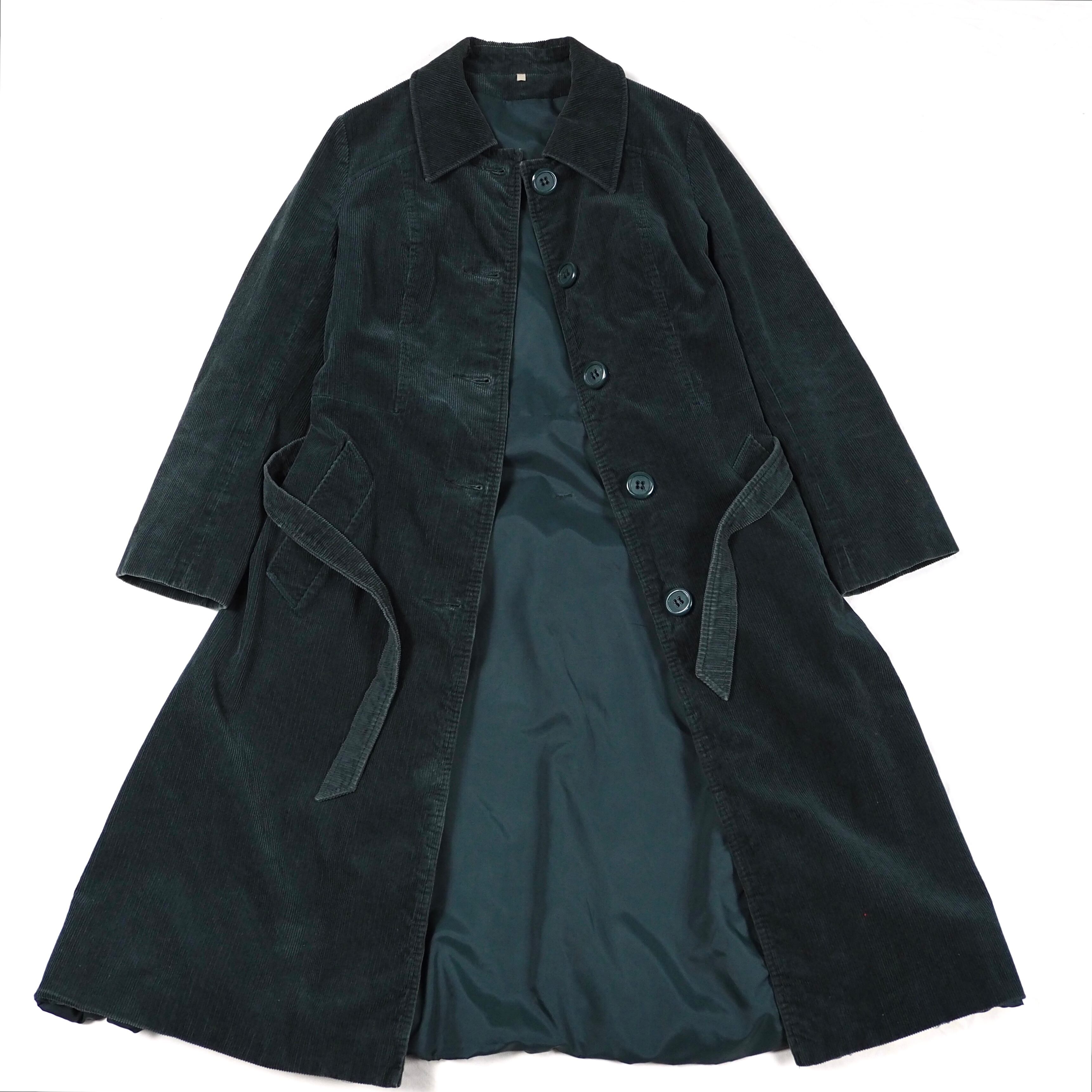 70s Belted long coat《FRANCE製》green corduroy 46