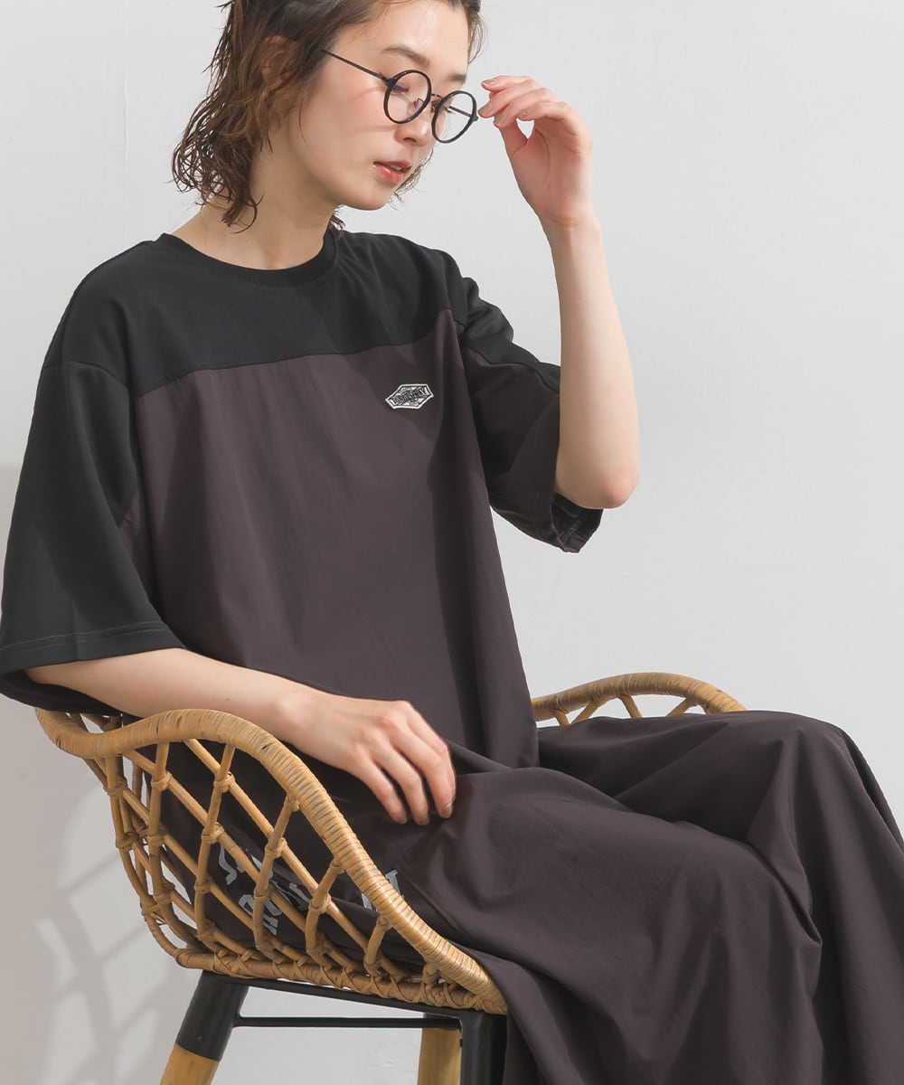 K262055 メッシュ切替ストレッチナイロンワンピース / Mesh Panel