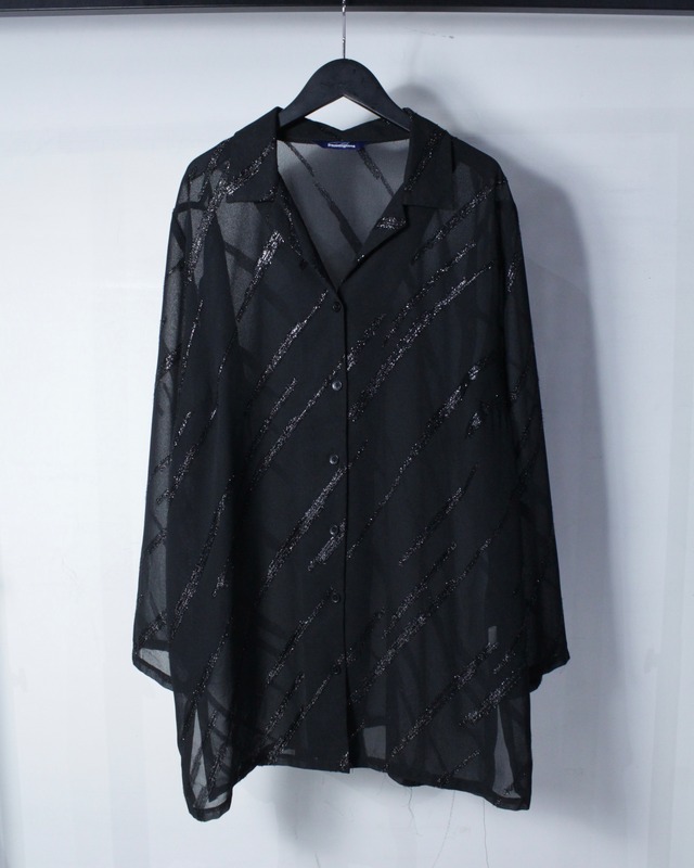 【Caka BLACK】Shiny Line Vintage Loose L/S Sheer Shirt