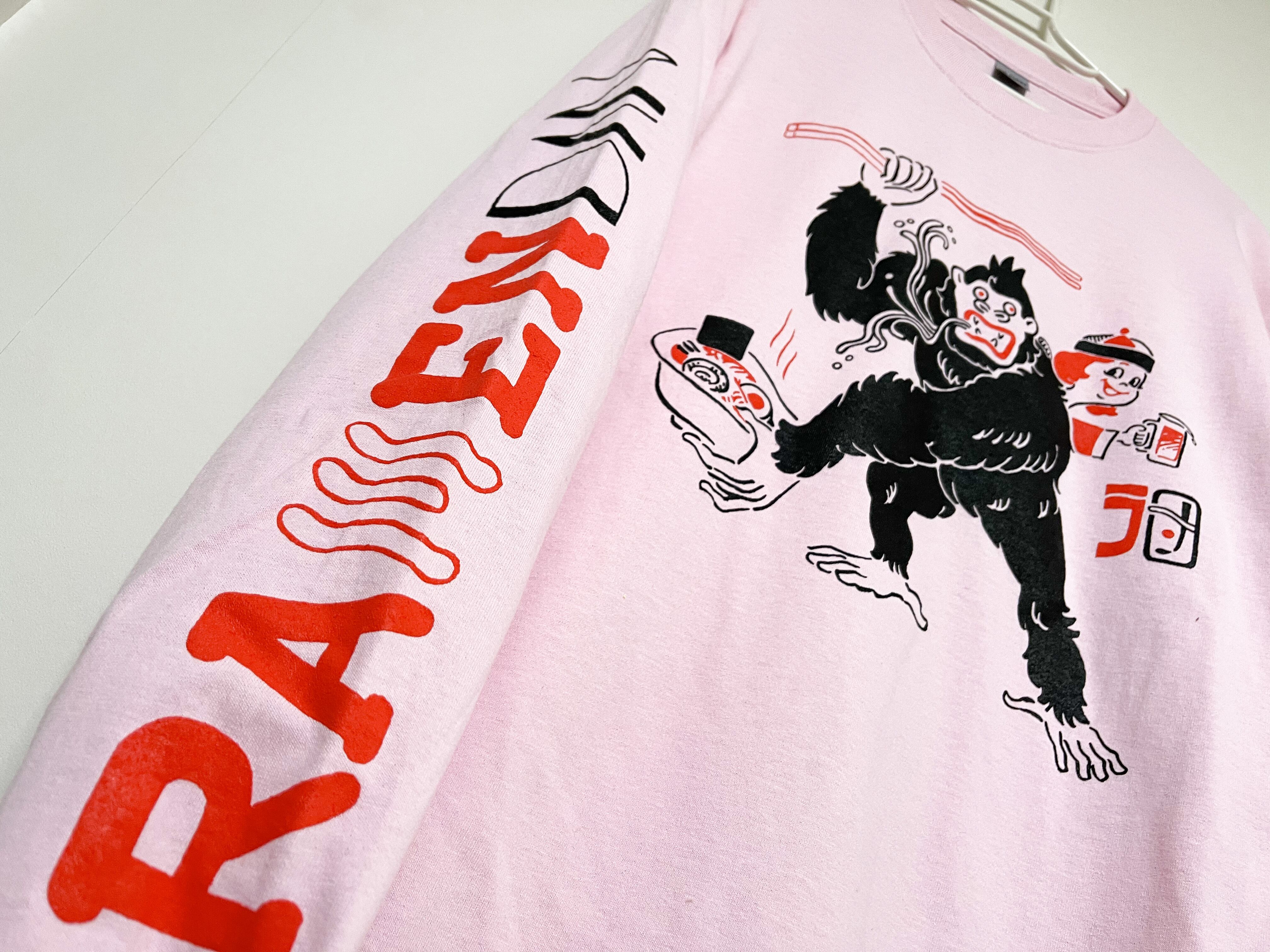 [rough]絵描きさんTシャツ ロンＴ カットソー赤ピンク着心地良いハロウィン rough]絵描きさんTシャツ ロンT カットソー赤ピンク着心地良い
