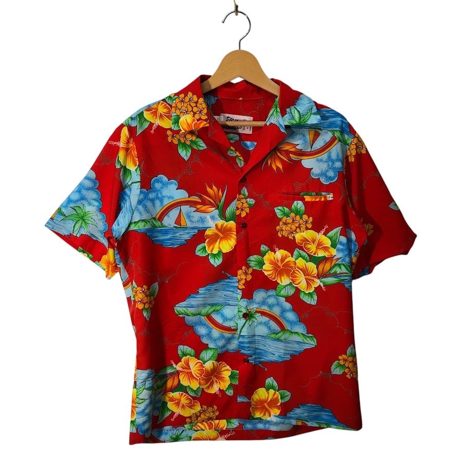 90s OLD STUSSY/ALOHA Shirt/USA製/紺タグ/M/アロハシャツ/総柄/開襟