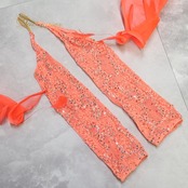 社交ダンス 衣装 スタンダードドレス ワンピース ドレス スタンダード フロート 羽 レース フリル デモ 競技 蛍光 サーモンピンク オレンジ 発表会 パーティ ピンク系 オレンジ系 フロア映え 揺れる装飾 おしゃれ 女性らしい ステージ用 ダンス衣装 社交ダンスイベント 競技用ドレス