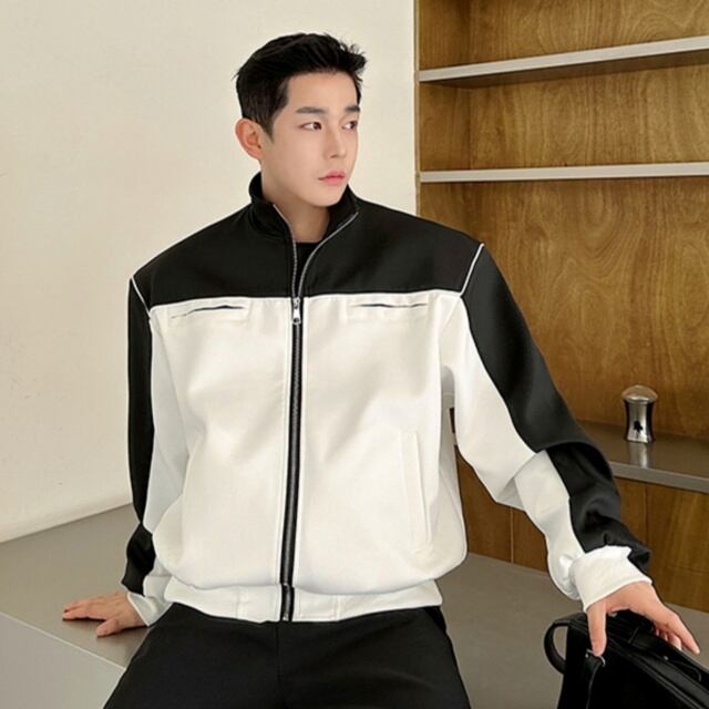 予約販売】ブルゾン ジャケット 無地 バイカラー メンズ モノトーン