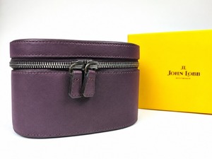 ★幻のレア・黄箱時代・新品未使用★ ジョンロブ　トラベルケース　ダブルジップ　オールレザー　ダークパープル　純正BOX付属