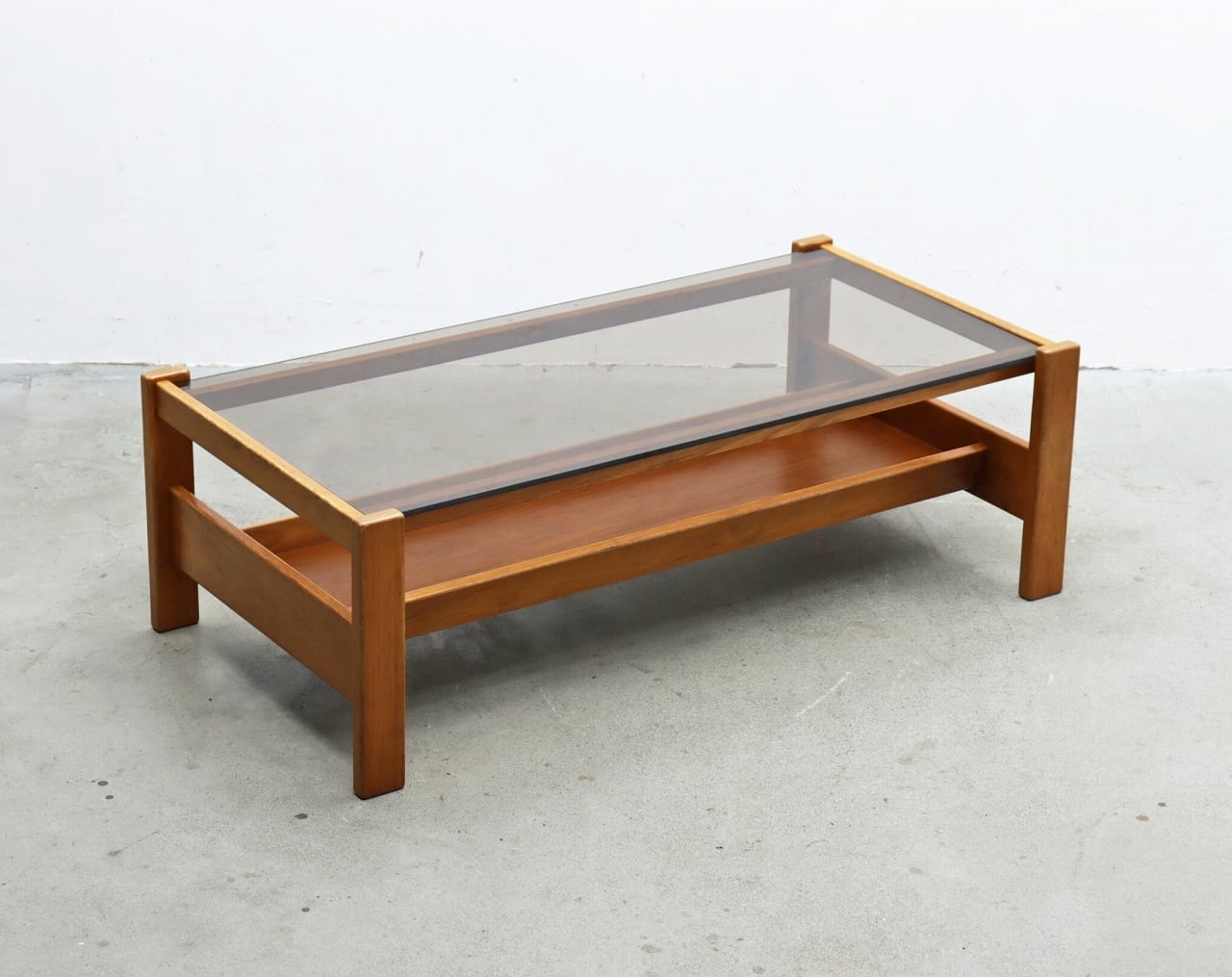 ヴィンテージ チーク無垢材 ガラス センターテーブル モダン 北欧デザイン PJT28232