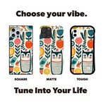 受注生産 iPhoneケース 猫と花のサイケ民芸柄｜猫モチーフ PSYF073C