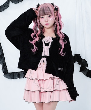 配色リボンカーディガン(ブラック)￥12,900→