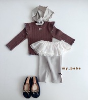 韓国子供服 / Mybebe /オータムダブルフリルT / 長袖Ｔシャツ *XS~XL*