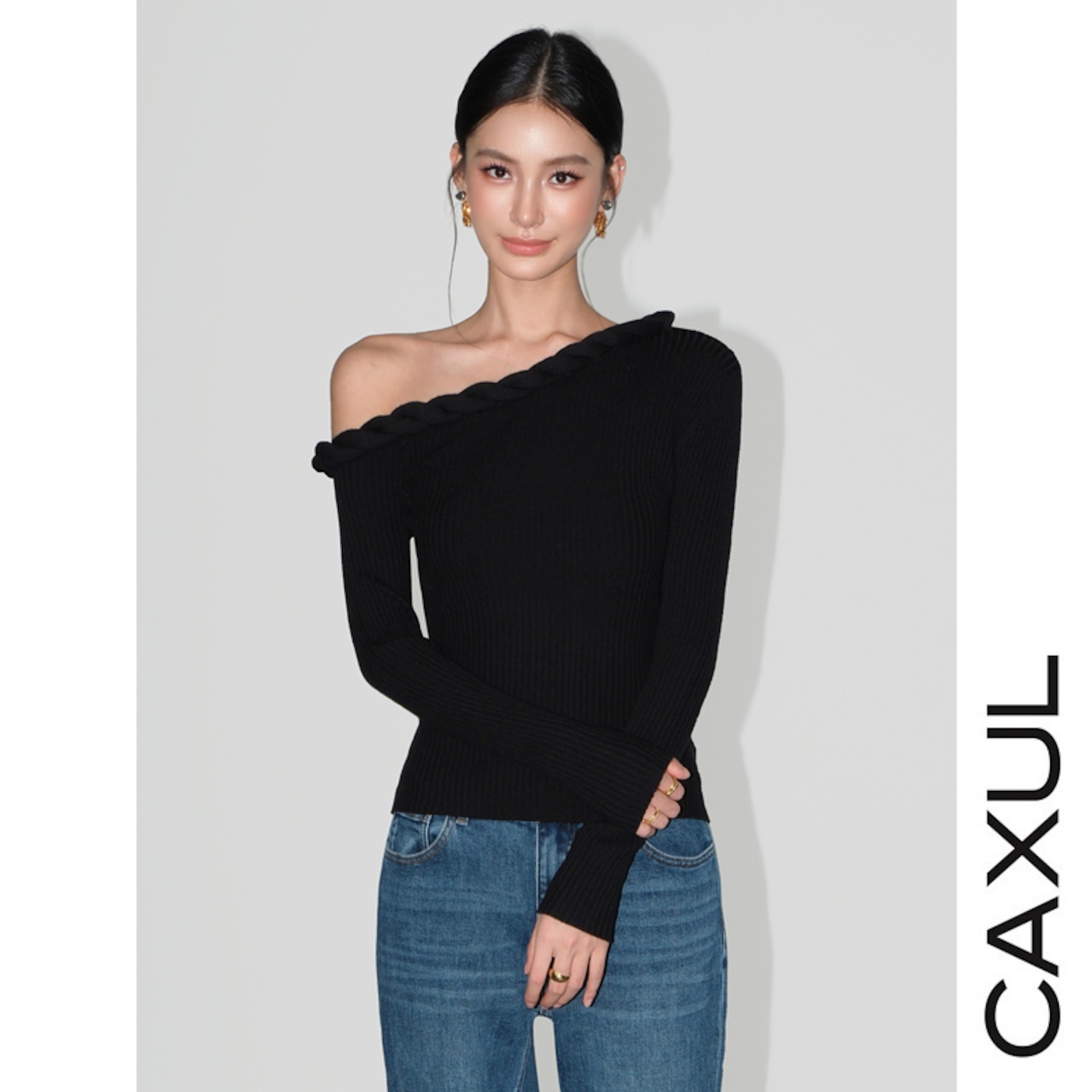 Oblique Cable Onef-Shoulder Top/2color
