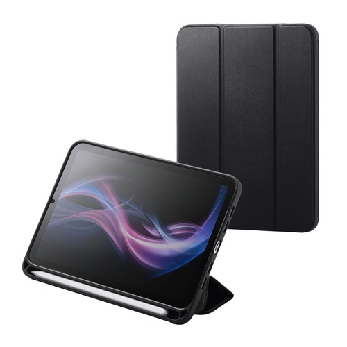 エレコム iPad mini A17 Pro/第6世代 フラップケース ソフトレザー 2アングル スリープ対応 ブラック TBWA25SWVSABK