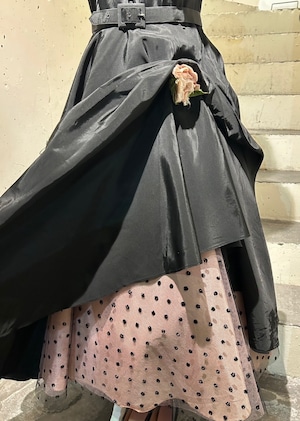50's black × pink dot dress with belt