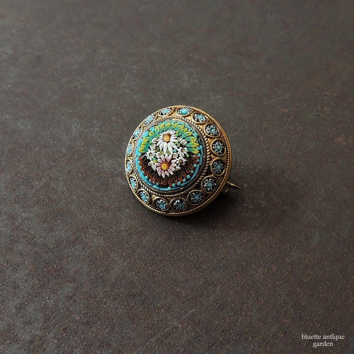 イタリアアンティーク マイクロモザイク ブローチ【マー ガレット