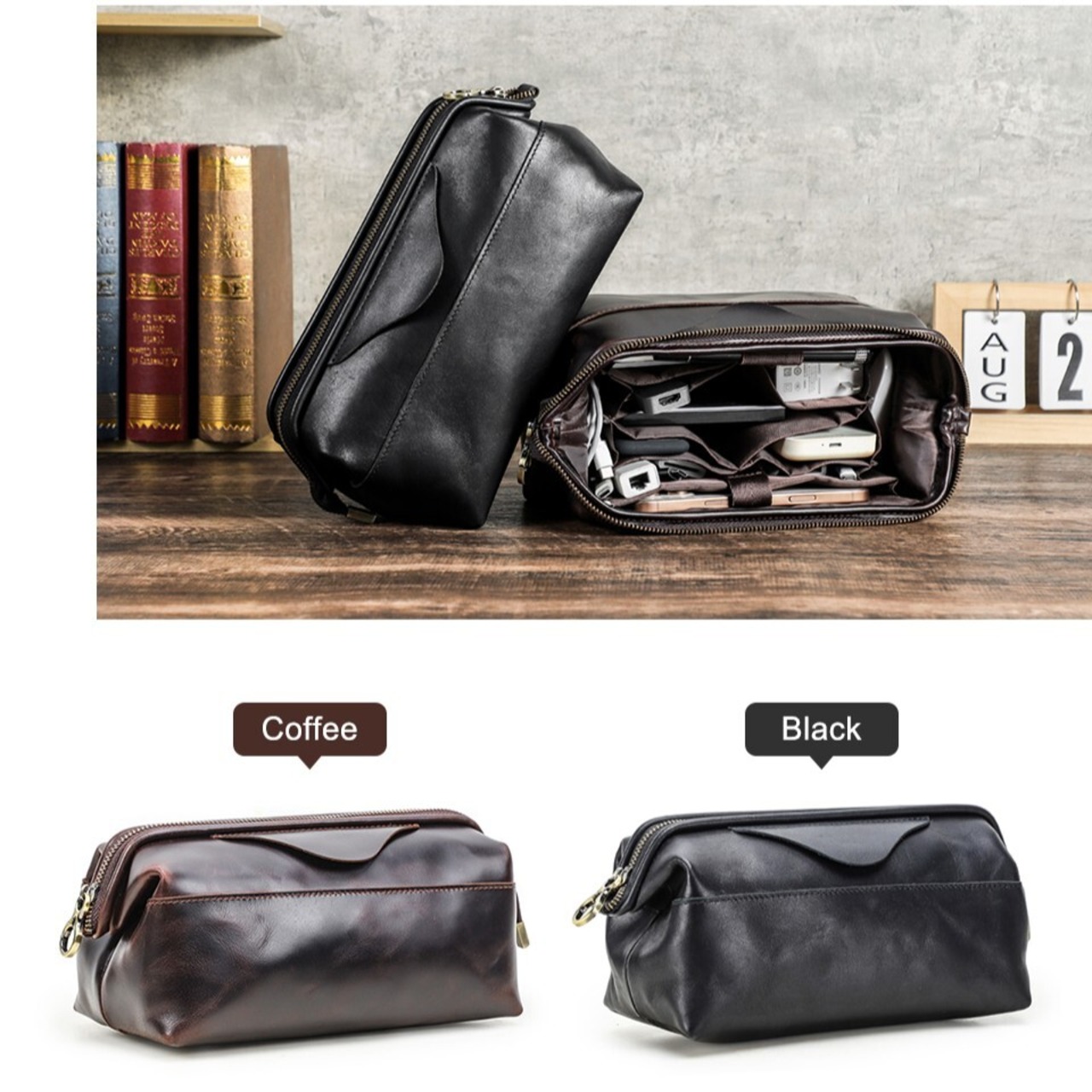 Organizer Genuine Leather Travel Pouch Bag / 本革 オーガナイザー レザー トラベル ポーチ バッグ