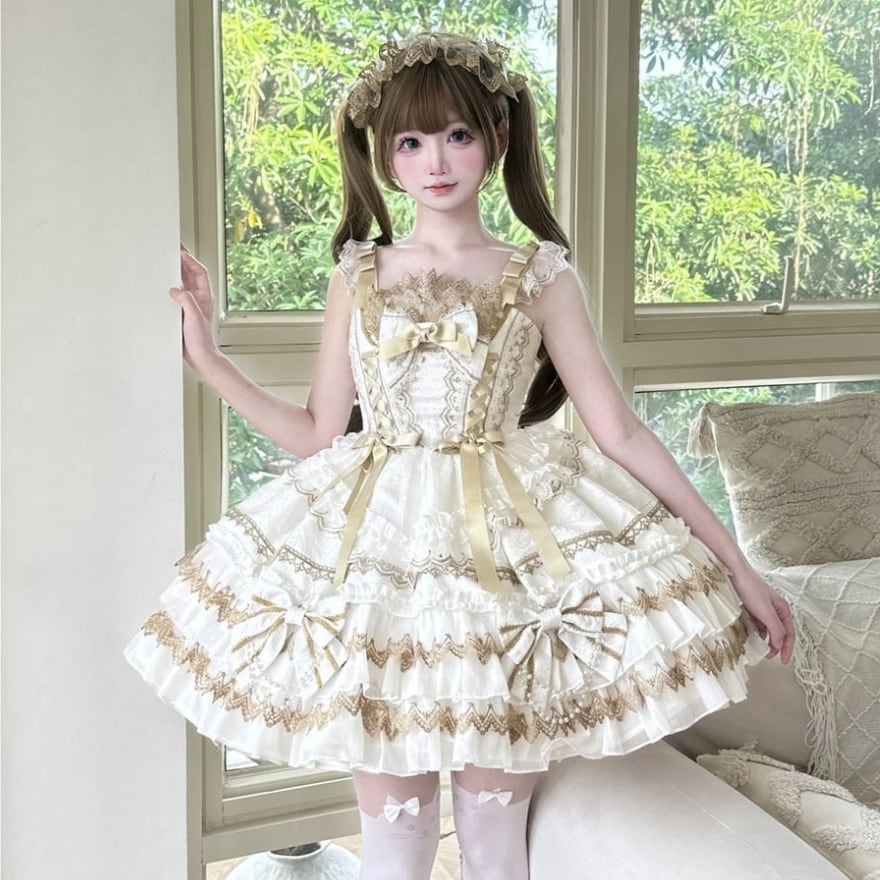 クラロリ 宮廷風ドレス ロイヤルレッド×ゴールド刺繍 5色展開｜WithU
