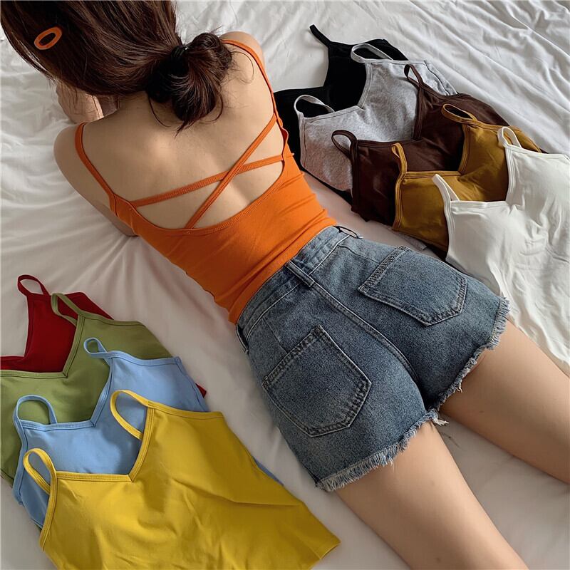 女性の春服2020新しいセクシーなクロス美しいバックキャミソール胸パッドボトミングトップイン潮 1号婦人35993181436