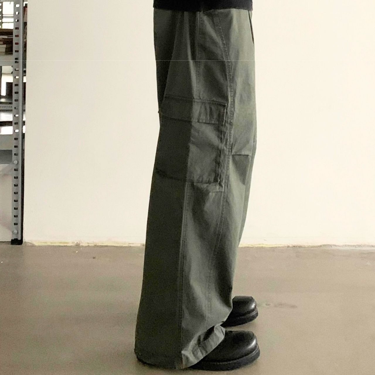 ルーズストレートユニセックスサイドポケットパンツ　0889