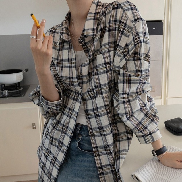 オーバーサイズコットンチェックシャツ 2color [am03672]