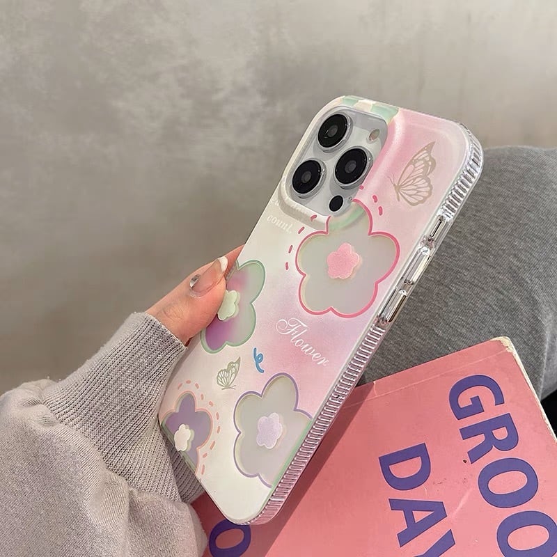 iPhoneケース iPhone14 iPhone13 オーロラ 花柄 春 蝶 ちょうちょ