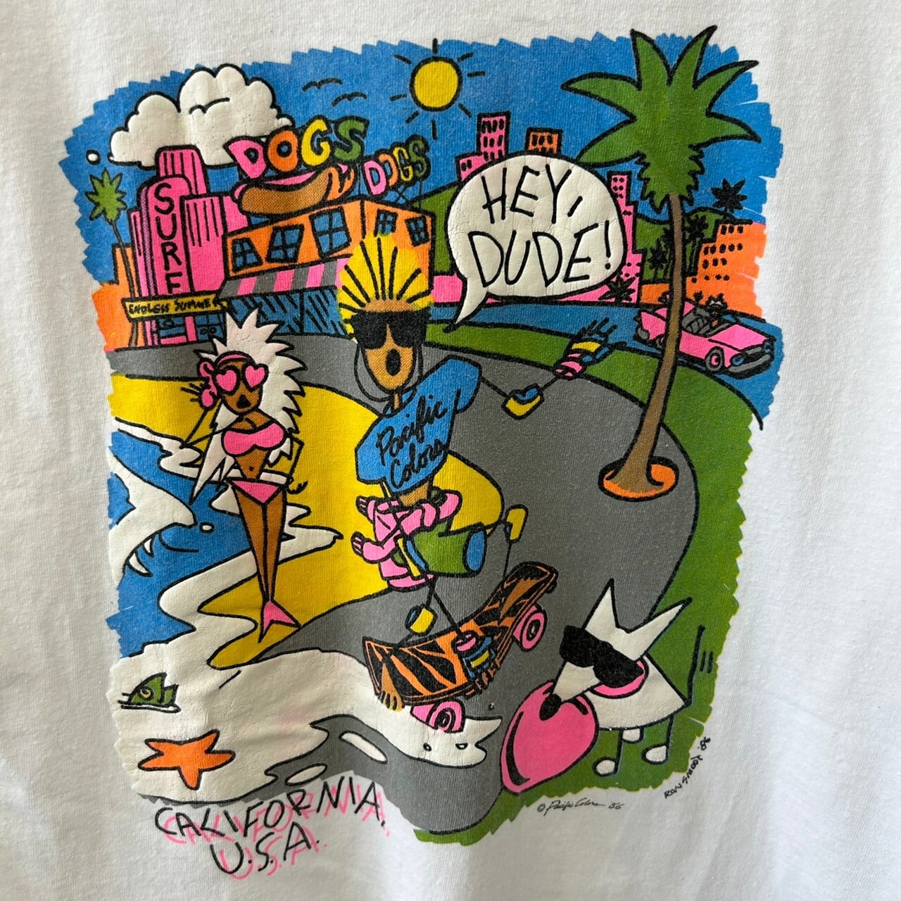 80s USA製 アート系 半袖Tシャツ シングルステッチ デザインプリント ...