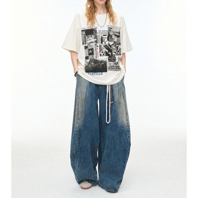 キャットコラージュニュースペーパーグラフィックT 2col R02315