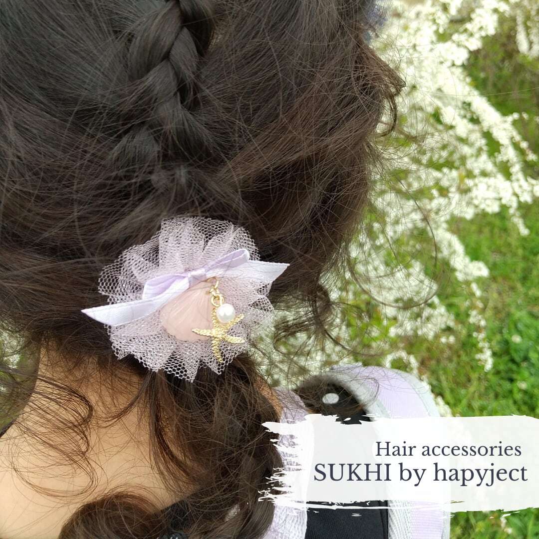ヘアアクセサリーセット（マリンチュールクリップ＆パールリボン