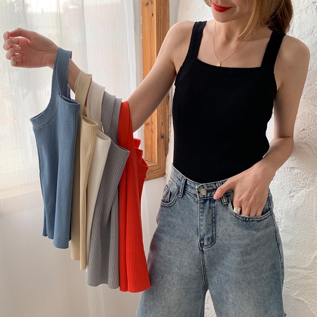 ニットサマーレッドショートノースリーブトップス 半袖 ハーフスリーブ 夏物 クレセントシティ42983048186