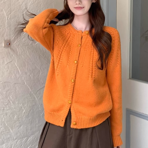 ラウンドネックケーブルニットカーデ ・74472