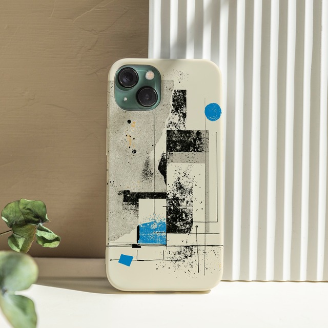 受注生産 iPhoneケース 青と黒のミニマル紙片コラージュ｜ZINEコラージュ ZINE043C