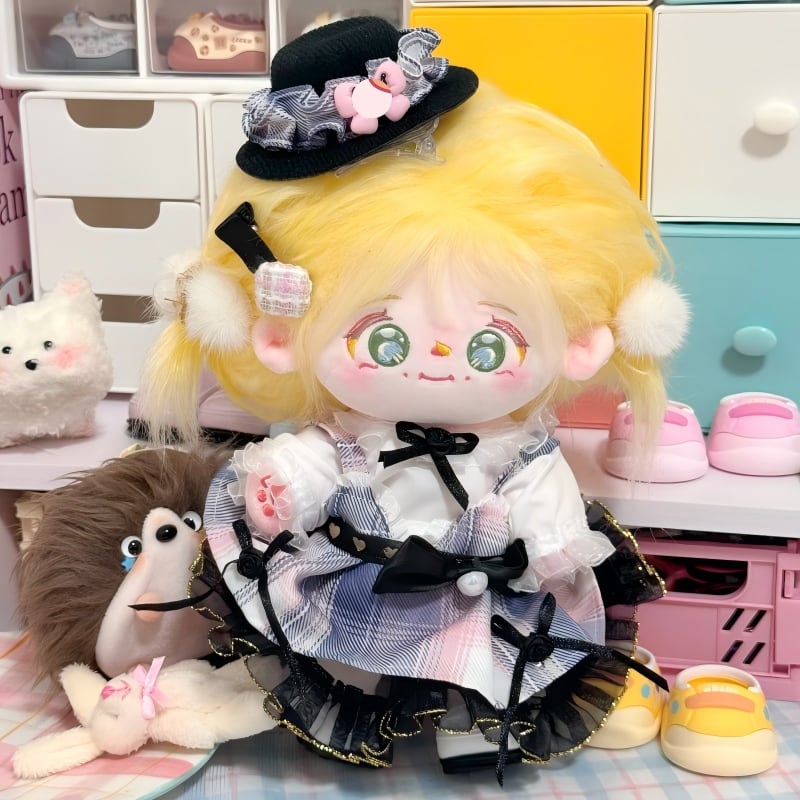 20cmぬいぐるみ用 レトロ トップス+チェックワンピース+チュール
