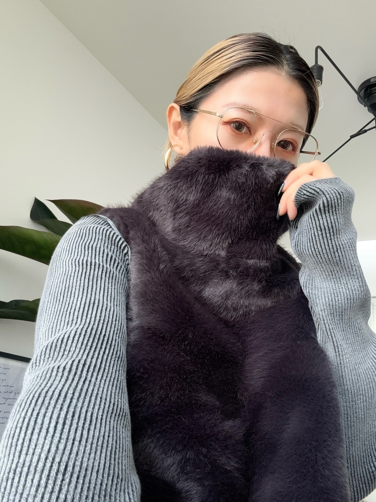 サイドボタンハイネックファーvest/ダークブラウン