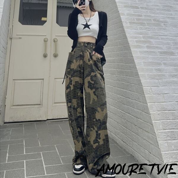 レディース ボトムス カジュアルパンツ ワイドパンツ 迷彩柄 チェック柄 ストリート オルチャン 韓国ファッション 2573 Amouretvie 韓国系 モード系 個性的ファッションの通販サイト