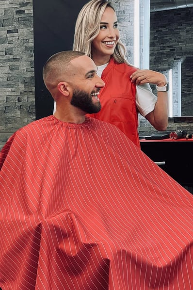 BARBER STRONG カットクロス レッドホワイトピンストライプ