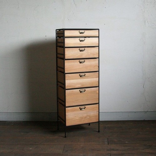 オーダー専用　アイアンと木箱のドロワー　1列5段