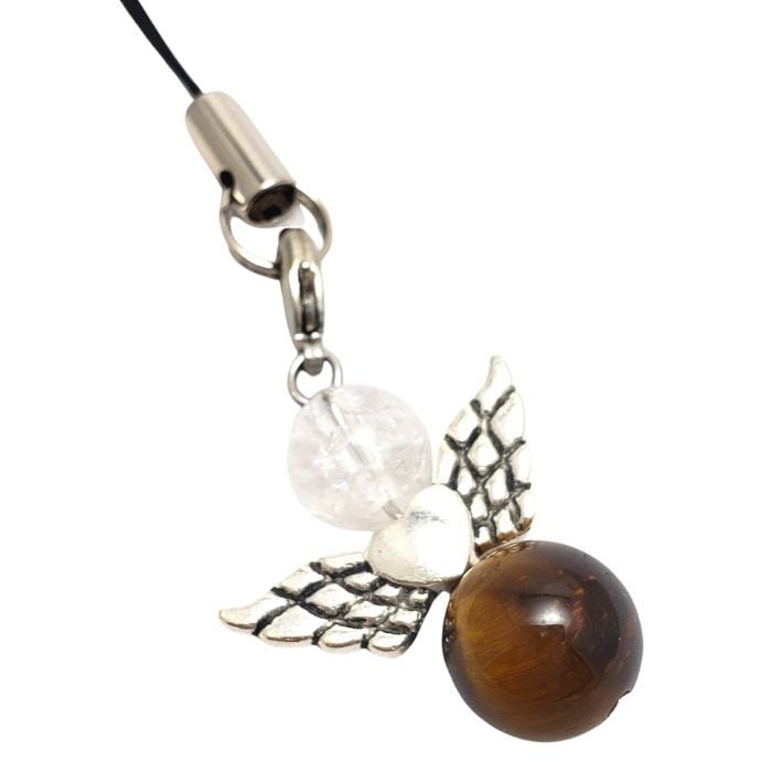 天然石 携帯ストラップ 金運・幸運の天使の羽のパワーストーンストラップ タイガーアイ レインボークォーツ スマホ 誕生日プレゼント ギフト ラッピング無料 送料無料